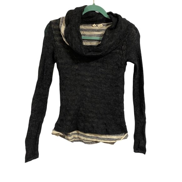 Anthropologie Moth Alpaca Wool Blend Navy Blue Striped Cowl Neck Sweater Size XS - Picture 1 of 8